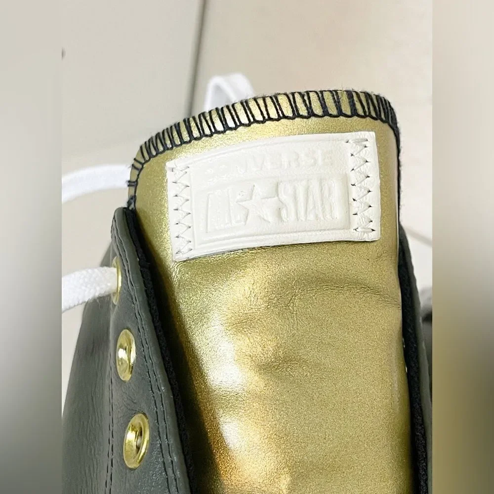 Converse Platform sneaker Low Women Sneakers Khaki and gold Leather Casual W8.5